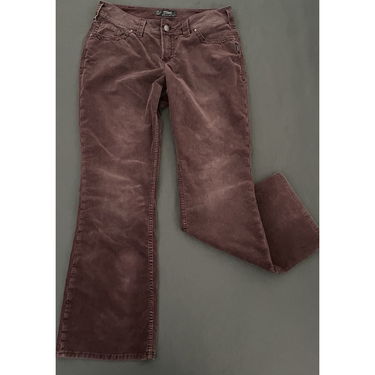 Silver Jeans Suki Surplus Corduroy Pants Womens 14 Burgundy Bootcut Distressed